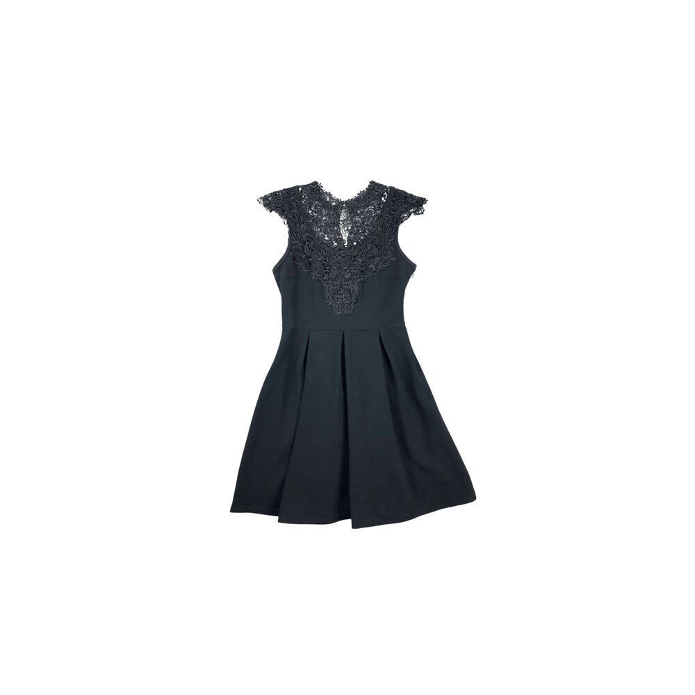 Ya Los Angeles Black‎ Lace Fit And Flare Pleated Dress Size Small